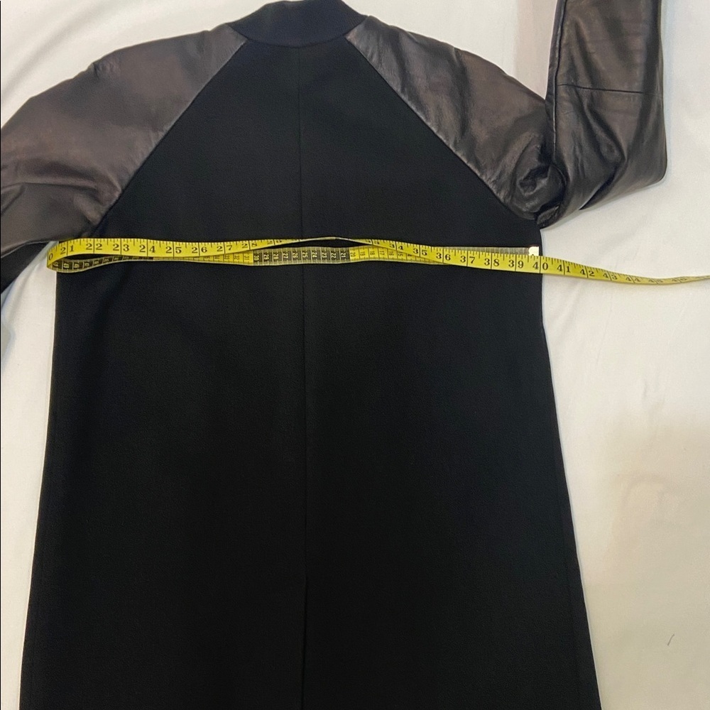 Women’s Black Varsity Bomber Wool Coat With Leather Sleeves. Bust-40 inches - Picture 6 of 11